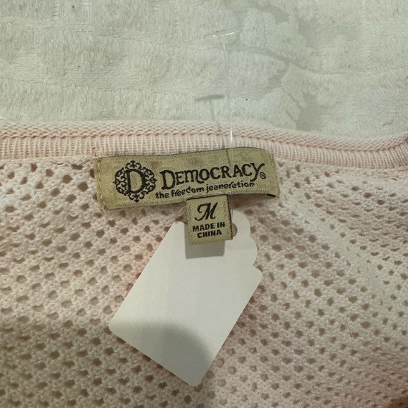 DEMOCRACY Pink Mesh Shirt Top Long Sleeve Tie Waist swim coverup - Picture 4 of 7